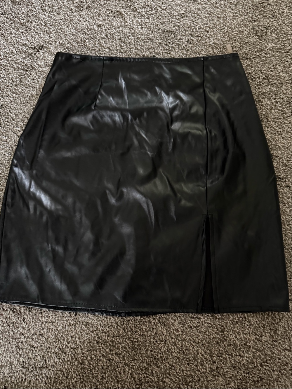 Windsor Black Faux Leather Mini Skirt with Front Slit